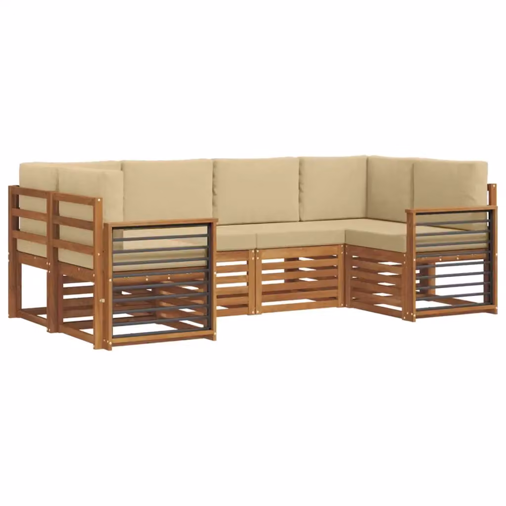 Set di divani da esterno a L vidaXL in legno di acacia con cuscini beige per giardino e terrazza – 2
