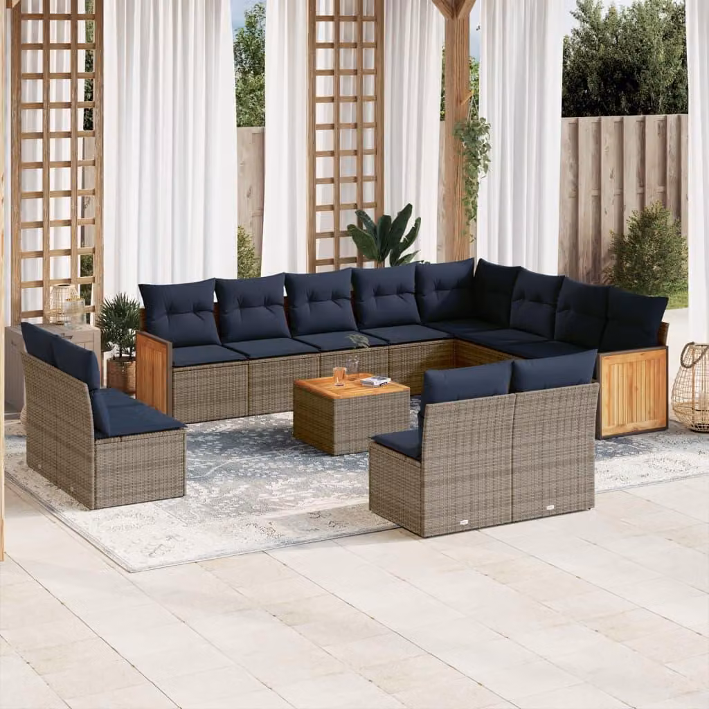 Maison Exclusive - Set da giardino composto da 13 pezzi con cuscini, grigio, polyrattan
