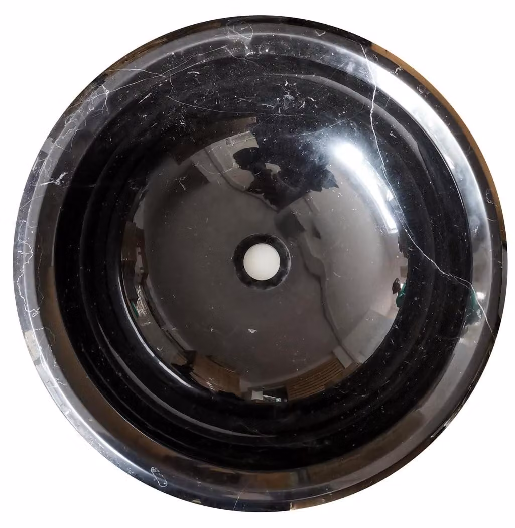 Lavabo rotondo in marmo nero, diametro 48 cm, con un bellissimo motivo