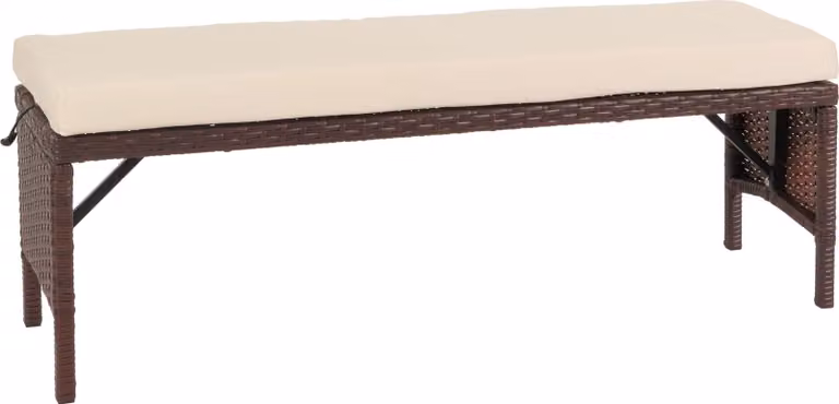 Panca in poly rattan HWC-G16, panca da giardino in rattan, gastronomia 112cm ~ marrone, cuscini crema