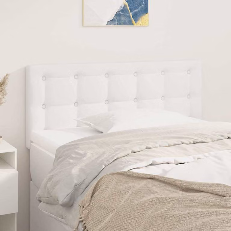 Testiera per letto imbottita vidaXL in similpelle bianca, L: 90 cm, P: 5 cm, H: 78-88 cm