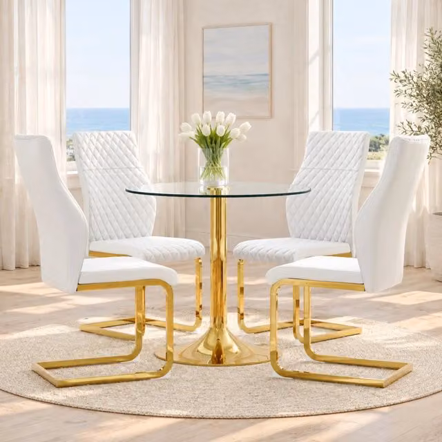 Set tavolo e sedie da pranzo con piano in vetro