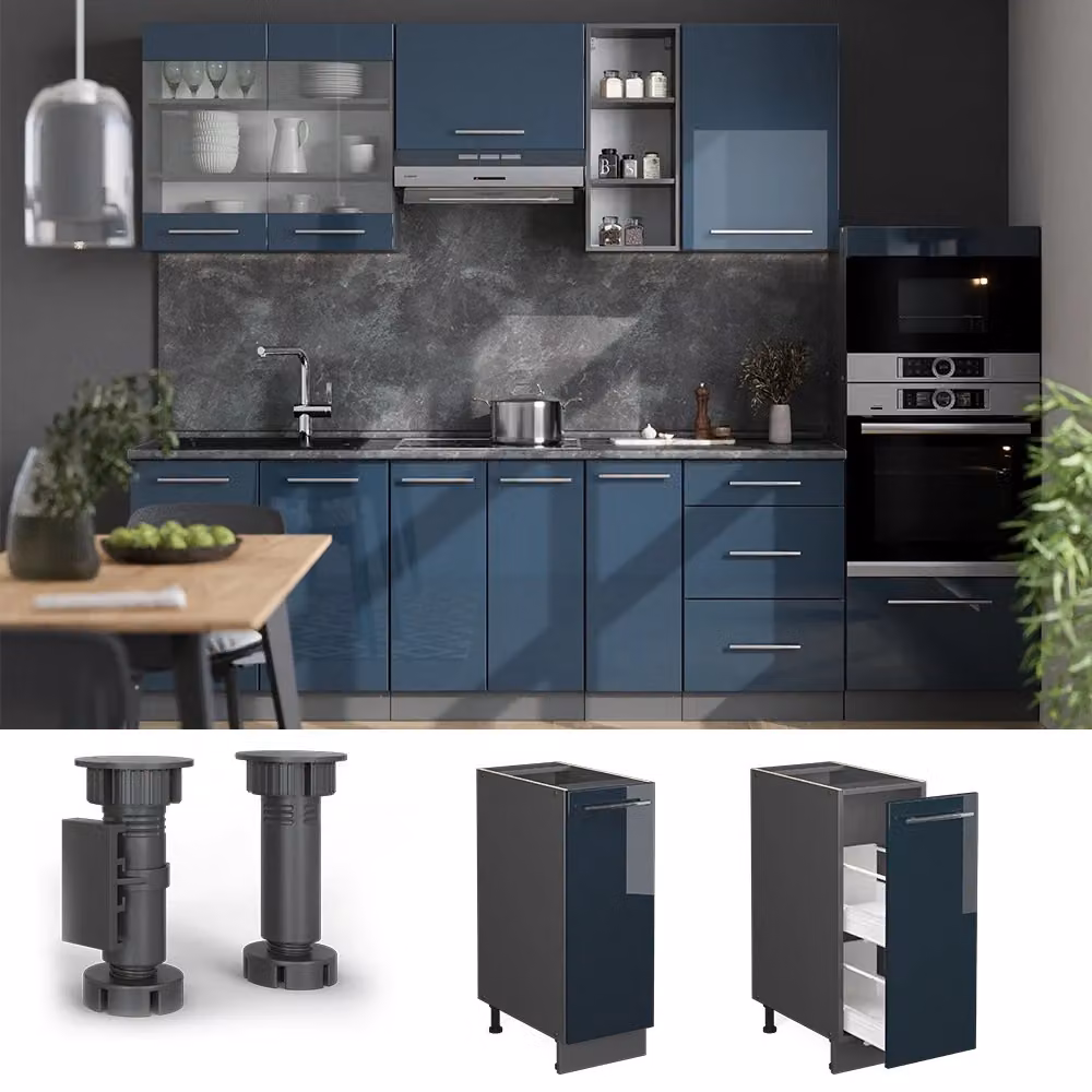 Armadio dispensa da cucina Fame-Line Vicco Blu scuro lucido e Antracite L: 30 cm – 2