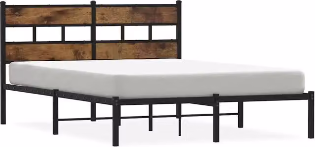 Letto matrimoniale in metallo e rovere fumo con struttura rigida L/P/H: 140 x 190 x 91.5 cm