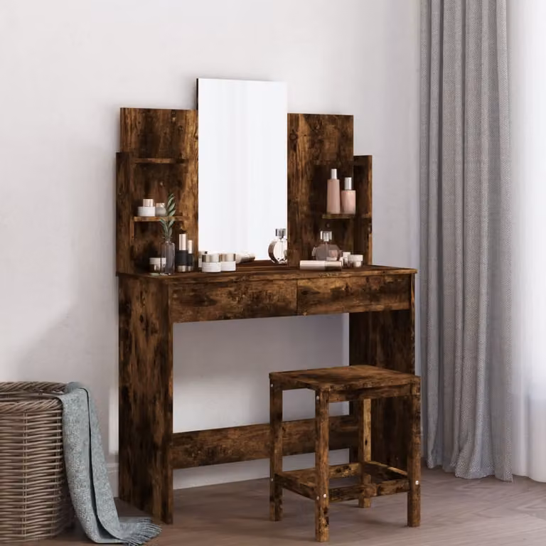 vidaXL Toeletta con Specchio in Rovere Fumo, L: 96 cm, P: 39 cm, H: 142 cm