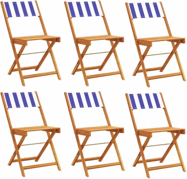 Sedie da Giardino Pieghevoli 6 pz | Sedie da Esterno Blu e Bianco Tessuto e Legno