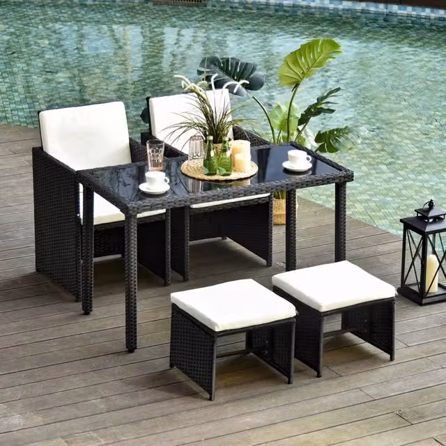 Set da pranzo da giardino REDOM in polyrattan nero con tavolo in vetro per 11 persone – 1