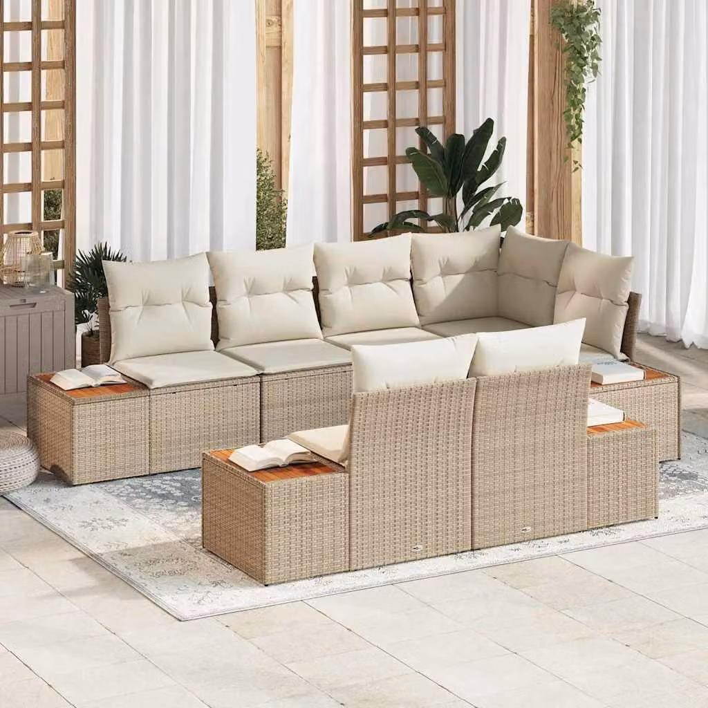 Maison Exclusive - Set da giardino composto da 7 pezzi, divano e poltrone, in rattan sintetico beige
