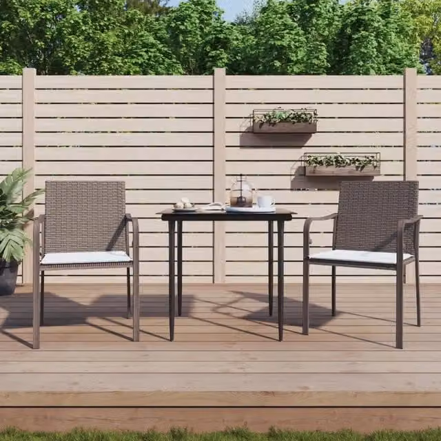 Set Pranzo da Giardino 3pz | Set Salotto da Giardino con Cuscini in Polyrattan e Acciaio