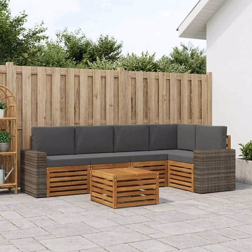Set di divani da esterno vidaXL a forma di L composto da 6 pezzi con tavolo da caffè, in legno di acacia e tessuto resistente ai raggi UV, colore antracite e beige