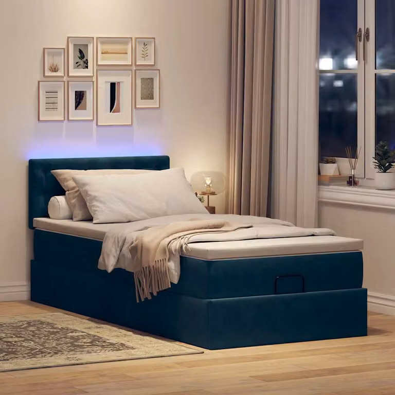 Maison Exclusive - Letto ottomano con materasso e LED blu scuro 80x200 cm velluto