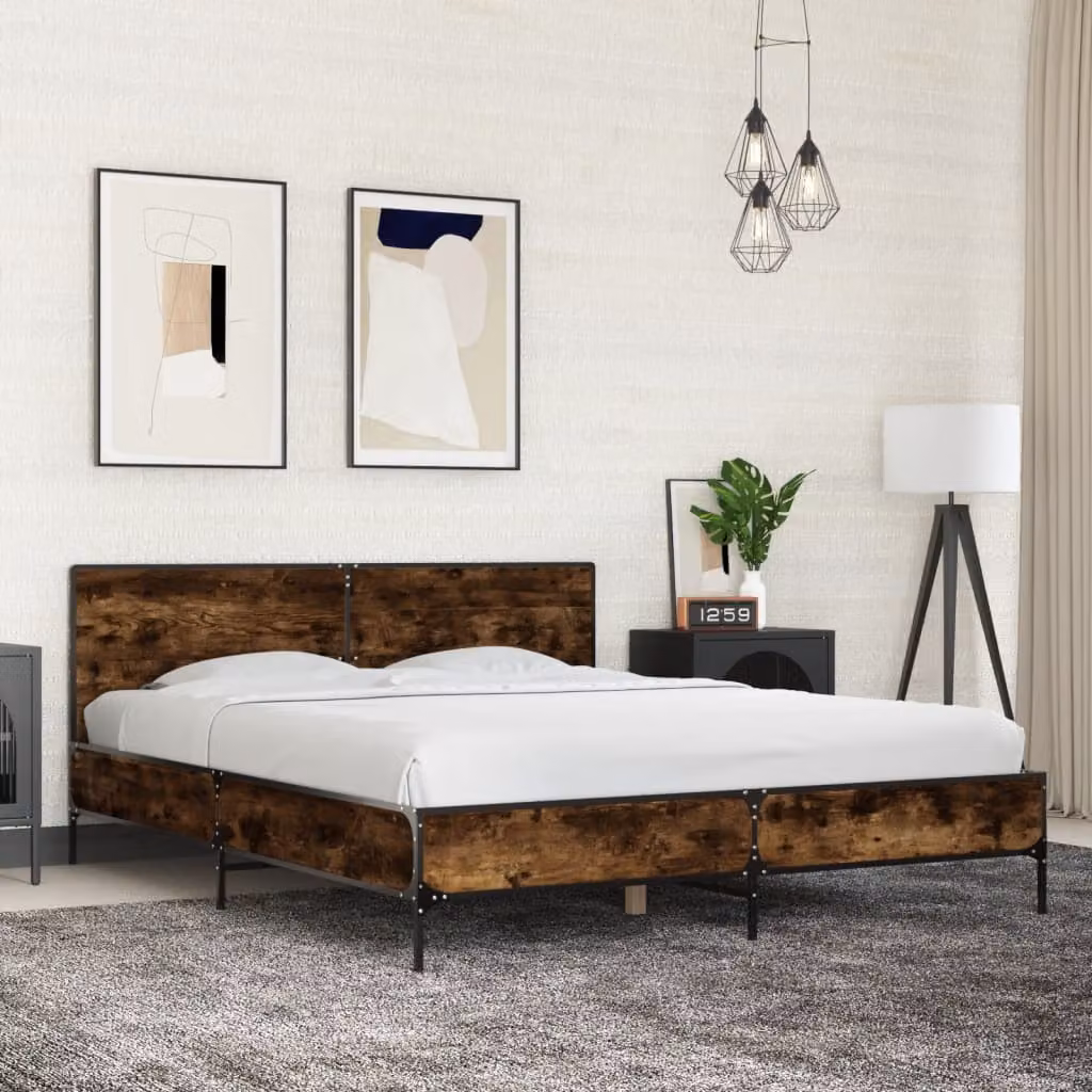 Giroletto vidaXL in legno e metallo color rovere fumo, dimensioni 150 x 200 cm
