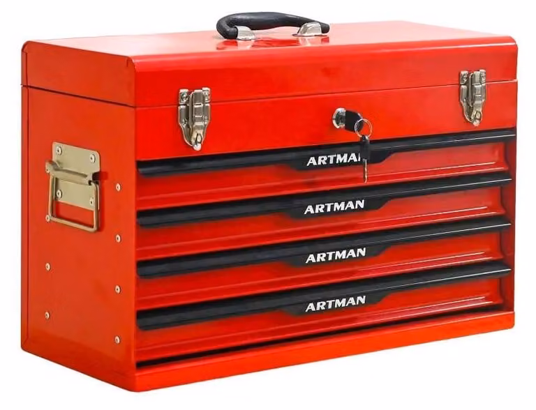 Cassetta degli attrezzi, chiusure metalliche sicure, design compatto, rosso