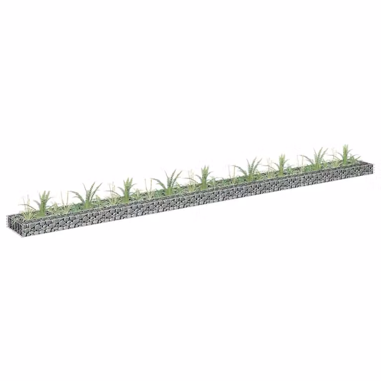 vidaXL Letto Rialzato a Gabbione in Acciaio Zincato Grigio L: 360 cm, P: 30 cm, H: 10 cm