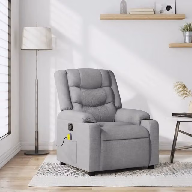 Poltrona relax reclinabile vidaXL in tessuto grigio con braccioli e struttura in legno e metallo – 1