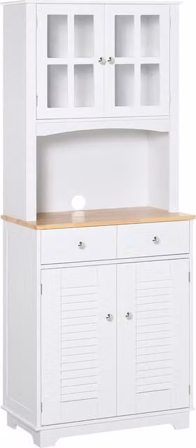 Credenza Alta per Cucina HOMCOM in Legno Bianco, Mobile Buffet e Armadio Dispensa in Stile Classico, L: 68 cm, P: 39.5 cm, H: 170 cm – 1