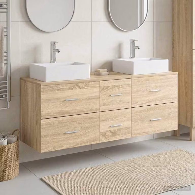 Set di armadi da bagno moderni vidaXL in 3 pezzi colore marrone, L/P/H: 129 x 41 x 79,5 cm