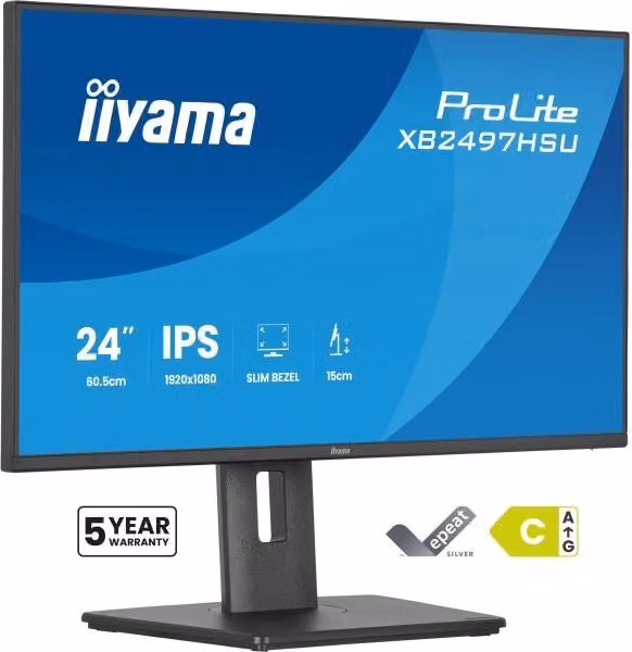 Monitor PC Iiyama Prolite XB2497HSU-B1 da 23.8 pollici Full HD IPS Nero con connettività USB-C, HDMI e DisplayPort