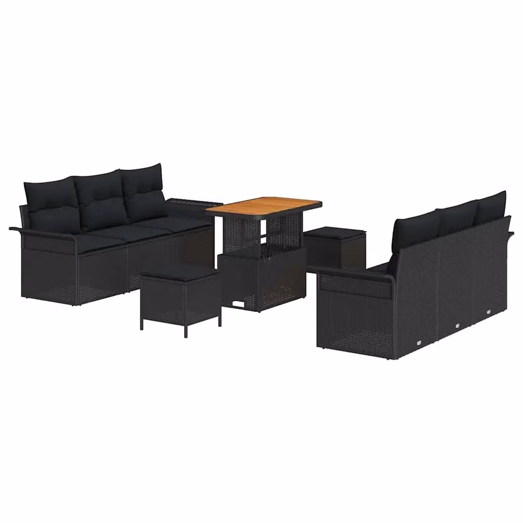 Set Divano da Giardino vidaXL 9 Pezzi Nero con Cuscini e Tavolino in Polyrattan e Acciaio – 2