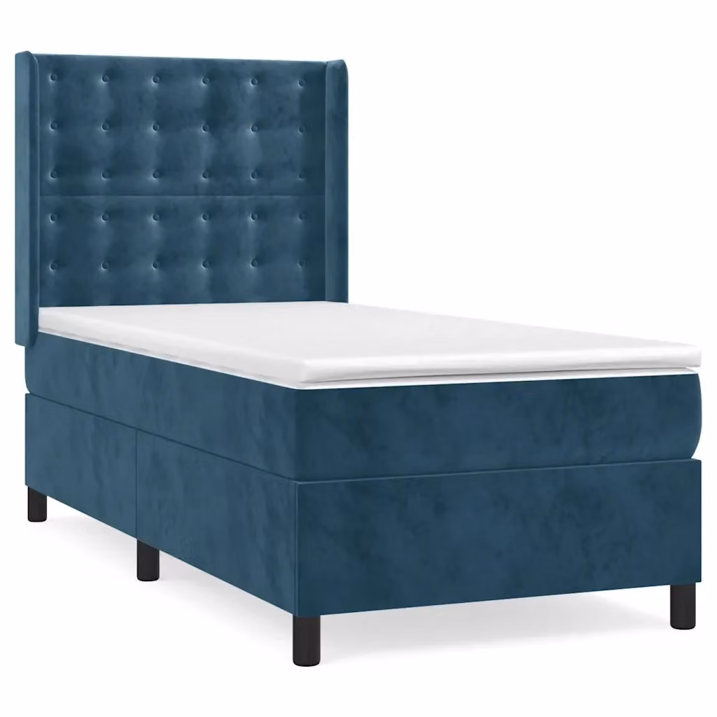 Letto Ibrido con Giroletto a Molle e Materasso vidaXL in Velluto Blu e Bianco L/P/H: 90 x 200 x 45 cm – 2
