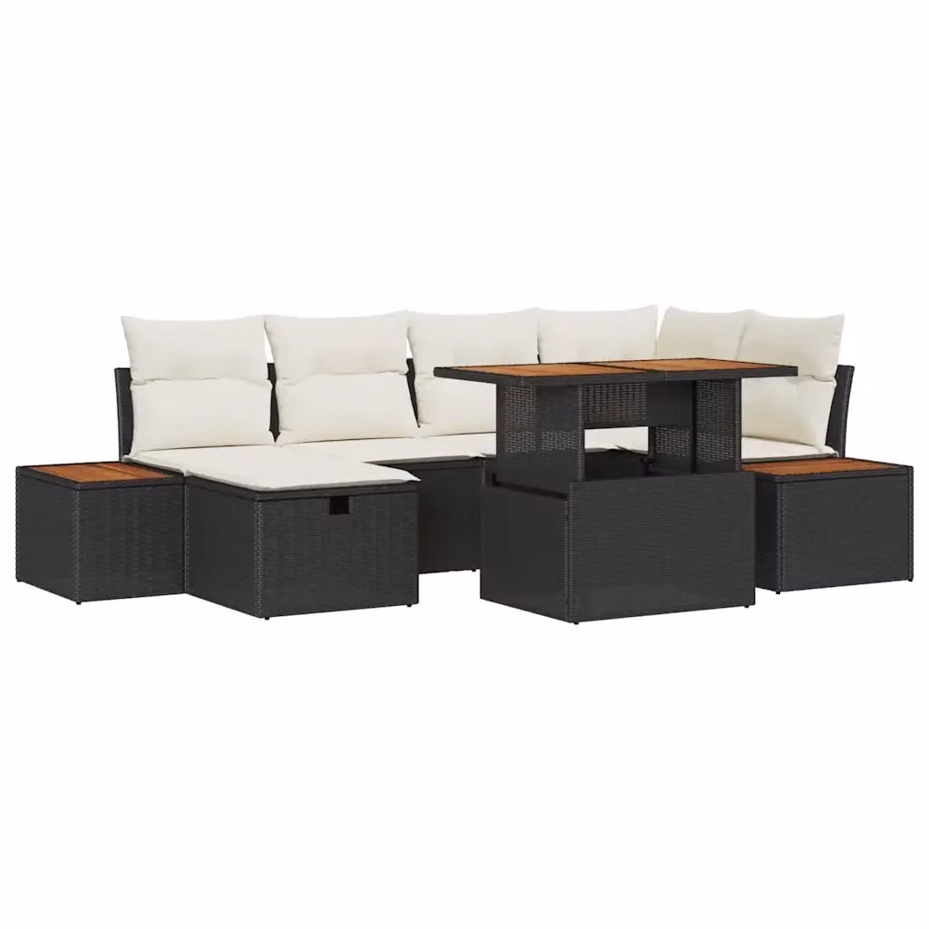 Set Divano da Giardino vidaXL 7 Pezzi Moderno a Forma di L con Cuscini e Tavolino Nero – 2