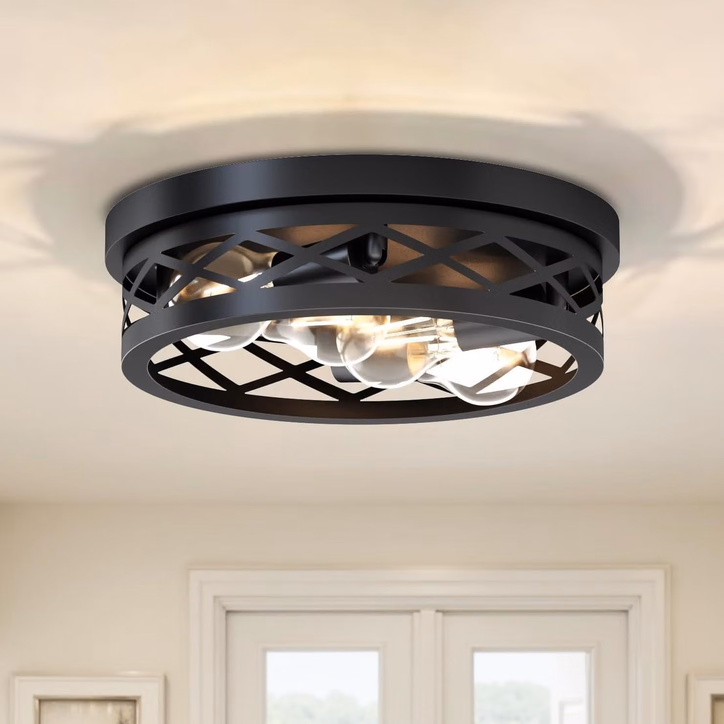 Lampada a soffitto LVWIT, 4 luci, nera, attacco E27 – Griglia forata, lampada a soffitto orientabile, paralume per soggiorno, cucina, corridoio