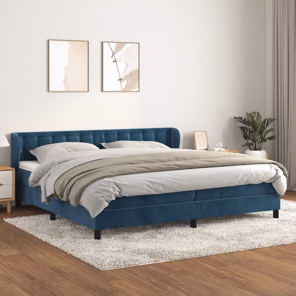 The Living Store Letto a molle con materasso blu scuro 200x200 cm in velluto