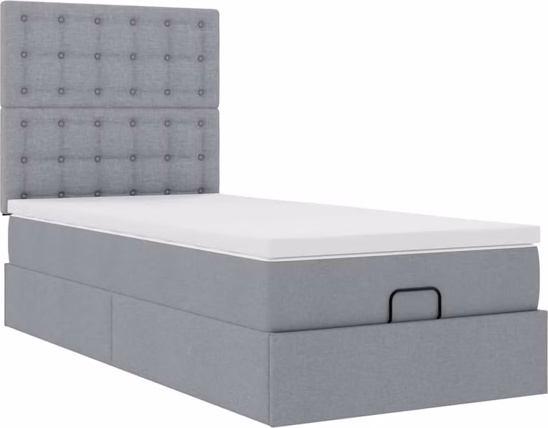 Pouf Letto con Materasso Grigio Chiaro 90x200 cm in Tessuto