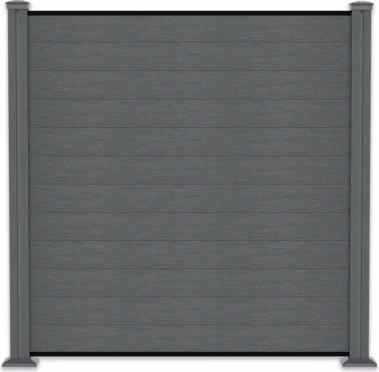 Recinzione frangivista in WPC grigio Set completo Lunghezza 3,70 m Recinzione a incastro 2 elementi di recinzione con 3 pali 190 cm Supporti per pali da avvitare e materiale di montaggio
