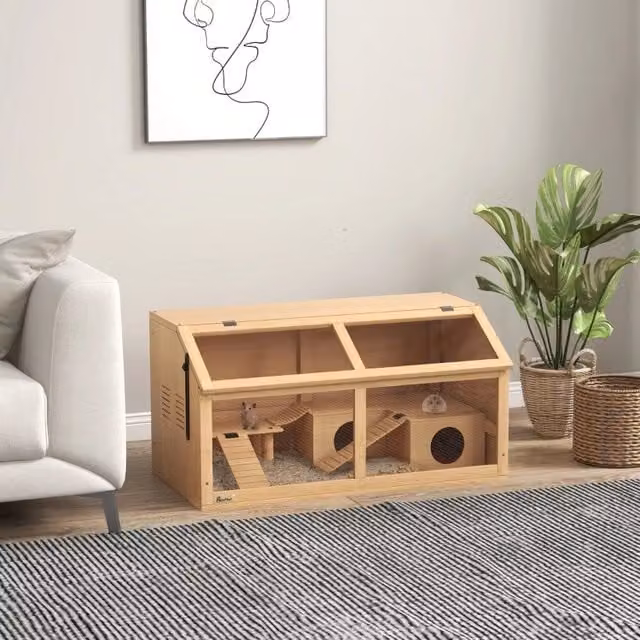 GABBIA per criceti nani spaziosa 85x45x44 cm legno colore naturale