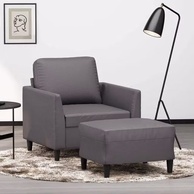 Divano Sedia-Poltrona con Poggiapiedi Grigio 60 cm in Similpelle 480877
