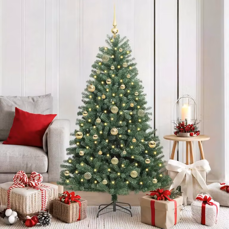 Albero di Natale Artificiale Moderno vidaXL con Luci LED Warm White, Verde, 150 cm