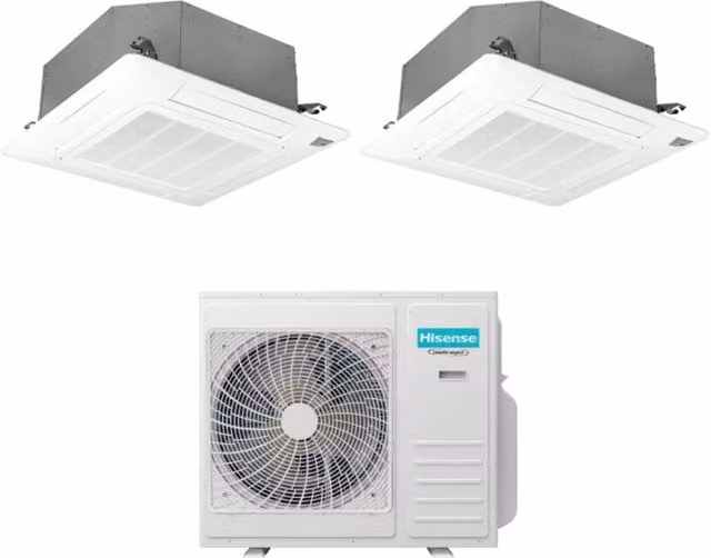 Condizionatore Dual Split a Cassetta Hisense 18+18 con 5AMW105U4RQC R-32, Colore Bianco, Classe Energetica A++, con Telecomando e Funzione Wi-Fi Opzionale