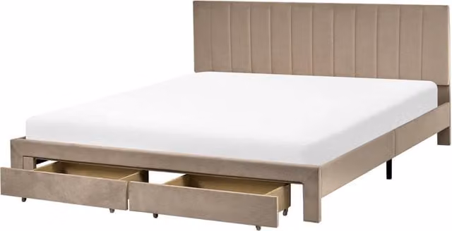 Letto matrimoniale 180 x 200 cm Bianco Sporco Rivestimento in velluto 4ft con cassetti Testiera Base a doghe Moderno