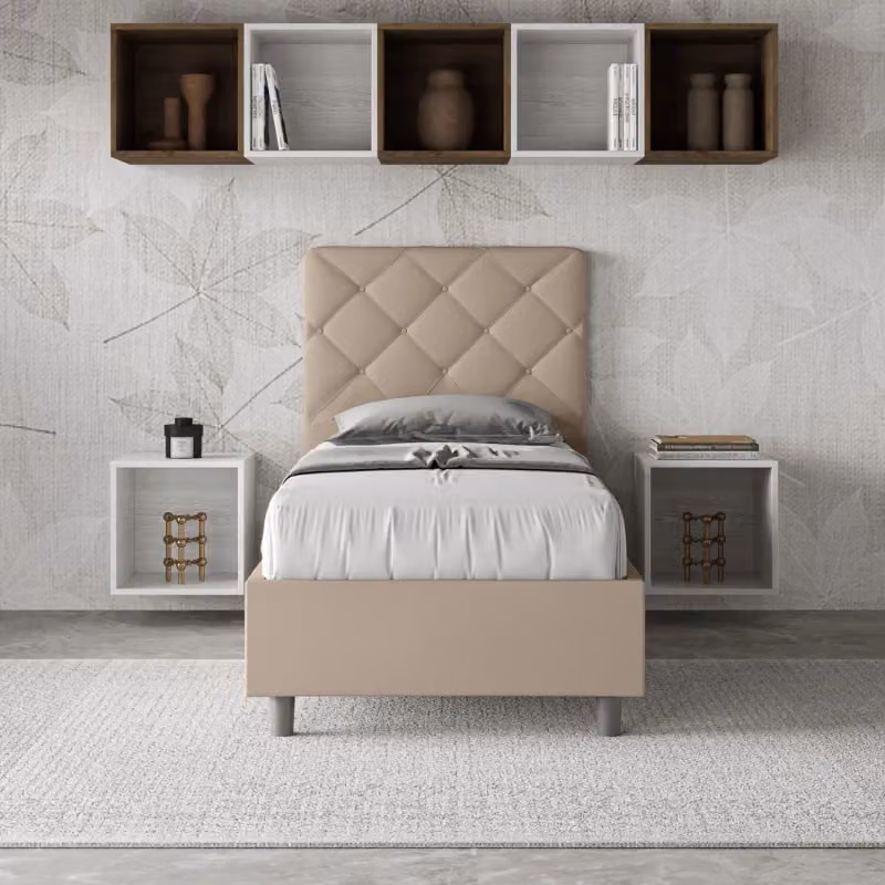 Letto singolo imbottito con contenitore Priya Ityhome in similpelle color tortora L/P/H: 80 x 200 cm – 2