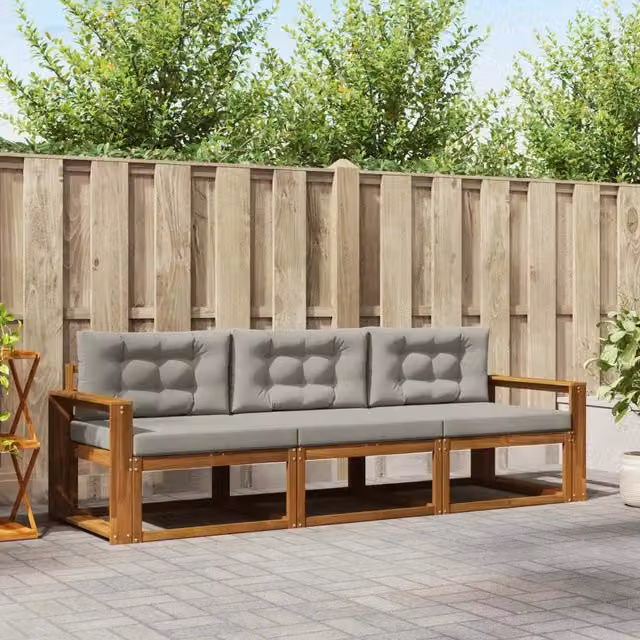 Set di divani da esterno 3 pz Grigio Naturale e Chiaro 3367129