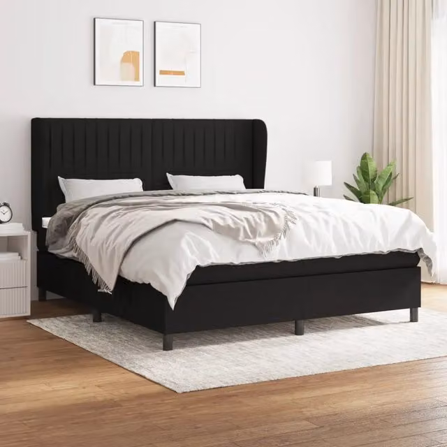 Letto Ibrido vidaXL con Giroletto a Molle e Materasso in Tessuto Nero e Bianco L/P/H: 160 x 200 x 128 cm