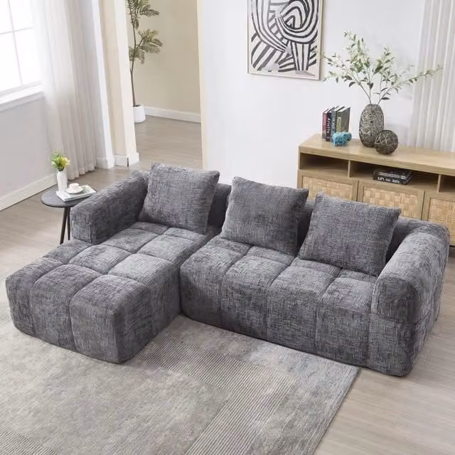 Divano modulare - Xylo - 3 posti forma L chenille tasche grigio