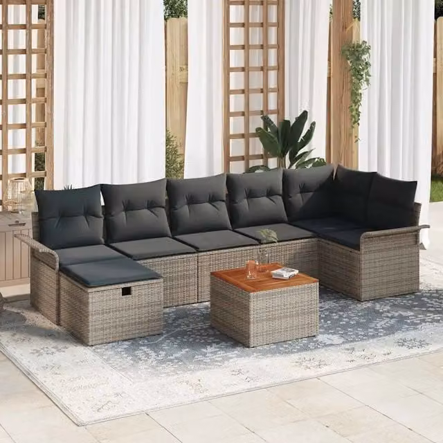 Set Divano da Giardino 8 pz Grigio Poly Rattan 3360793
