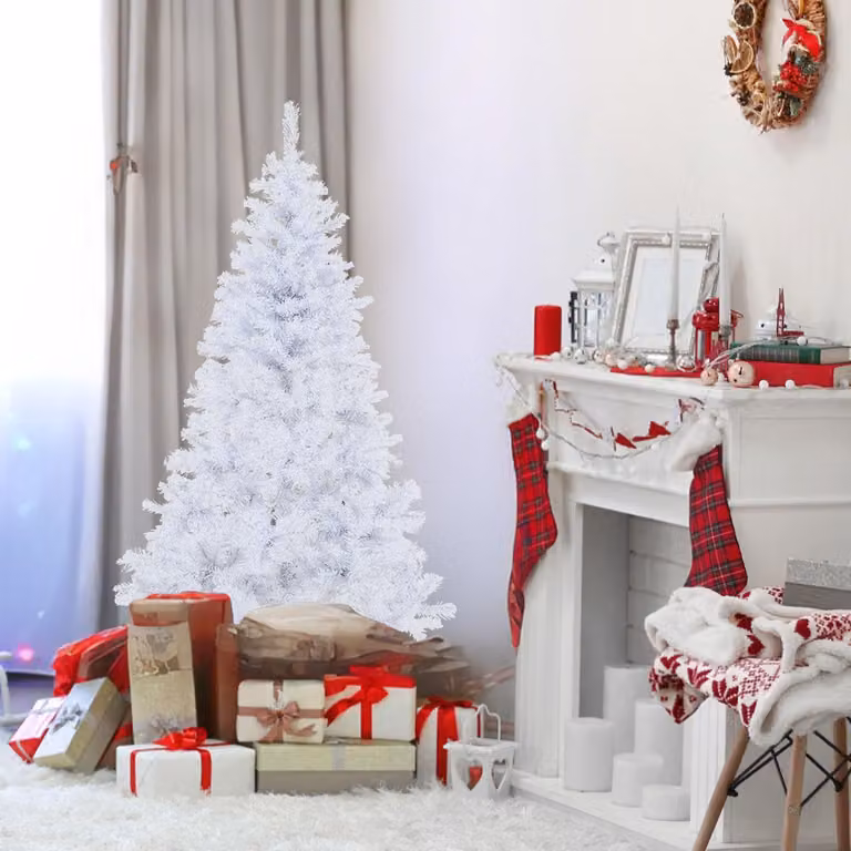 Albero di Natale artificiale Ikodm, 180 cm, bianco, con 650 punte di rami, realizzato in PVC e dotato di supporto in metallo