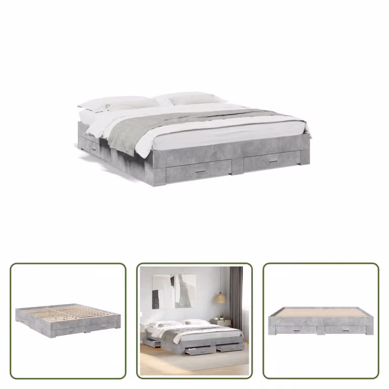 The Living Store Struttura letto con cassetti in cemento grigio 200x200 cm materiale legno