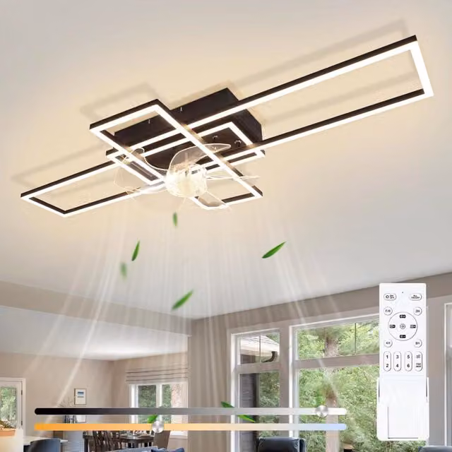 ZMH Ventilatore a Soffitto LED Moderno Nero con Telecomando e Timer per Soggiorno e Camera da Letto, Diametro: 94 cm