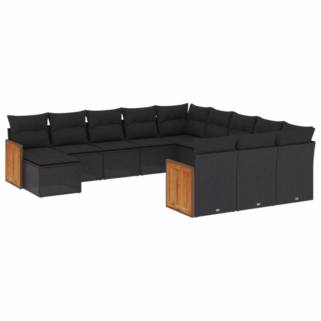 Set Divani da Giardino 12 pz con Cuscini Nero in Polyrattan