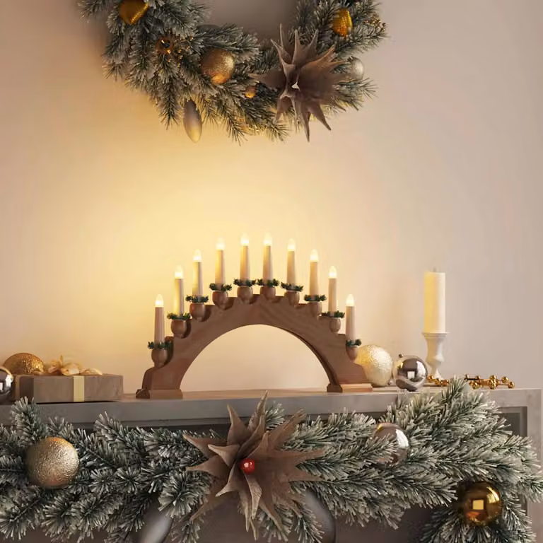 Arco di candele di Natale vidaXL in legno marrone con 10 candele LED bianco caldo per decorazione da tavolo