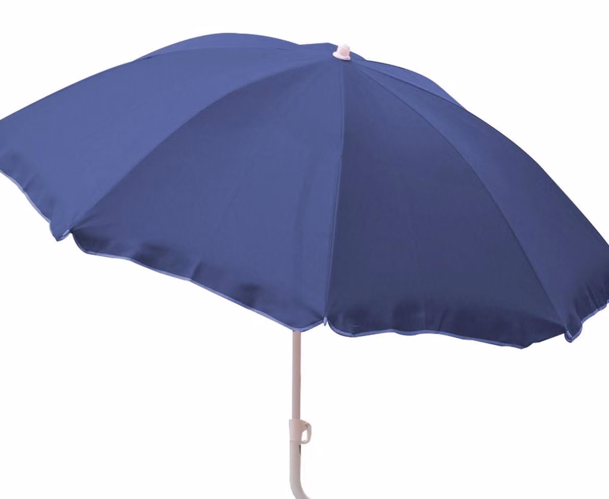 Ombrellone da spiaggia pieghevole, circa 160 cm, in poliestere con protezione UV e palo
