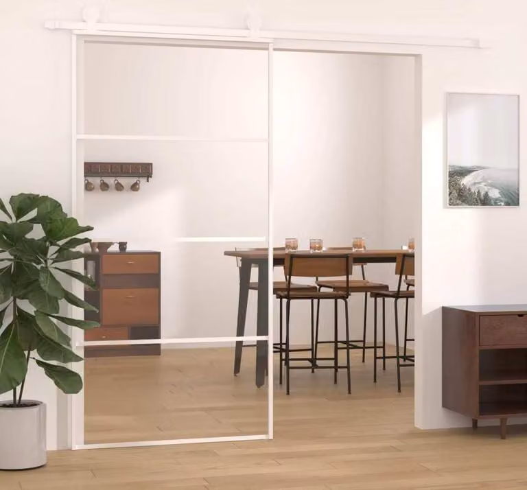 The Living Store porta scorrevole ESG in vetro e alluminio 102,5x205 cm Bianco