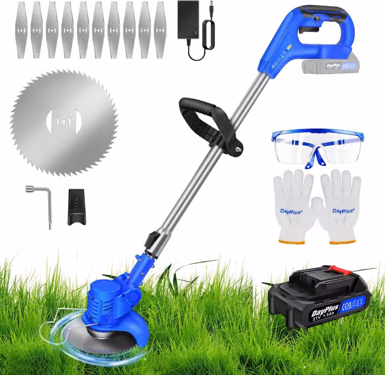 Tagliabordi - Batteria da 21 V - Motore brushless - Larghezza di taglio 15,5 cm - Manico telescopico 91,5–127,5 cm - Batteria agli ioni di litio da 1,5 Ah - Blu