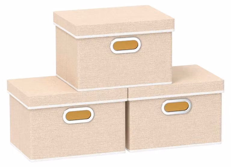 3 contenitori lavabili con coperchio, color beige