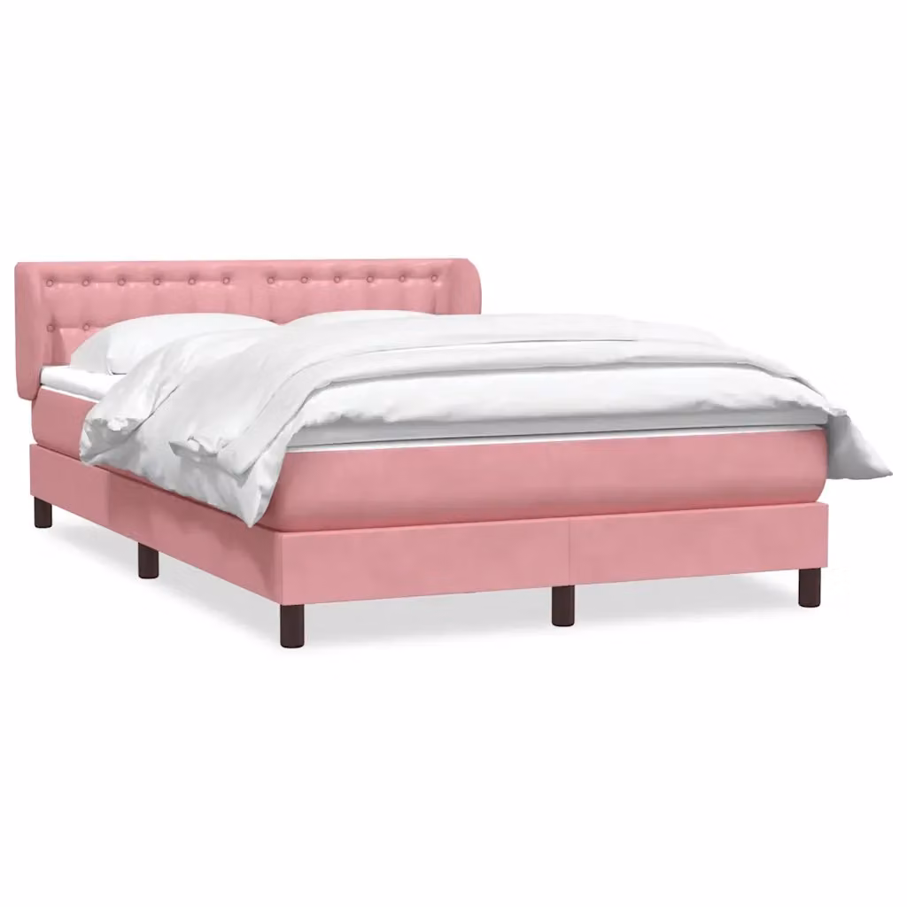 Letto con Giroletto a Molle e Materasso Ibrido vidaXL in Velluto Rosa e Bianco, L: 147 cm, P: 223 cm, H: 88 cm – 2