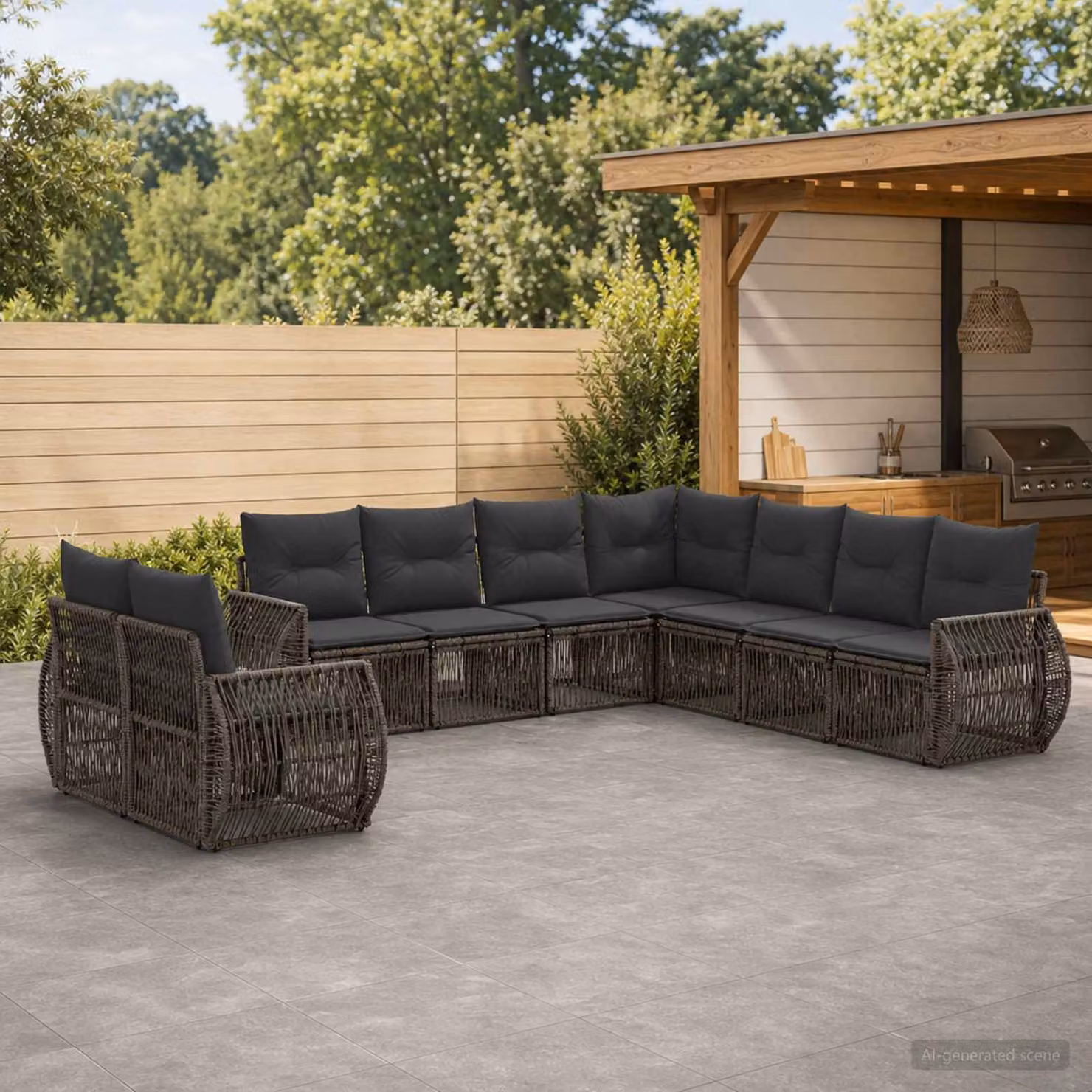 Set Divano da Giardino vidaXL 9 pz a Forma a L con Cuscini, Grigio e Antracite